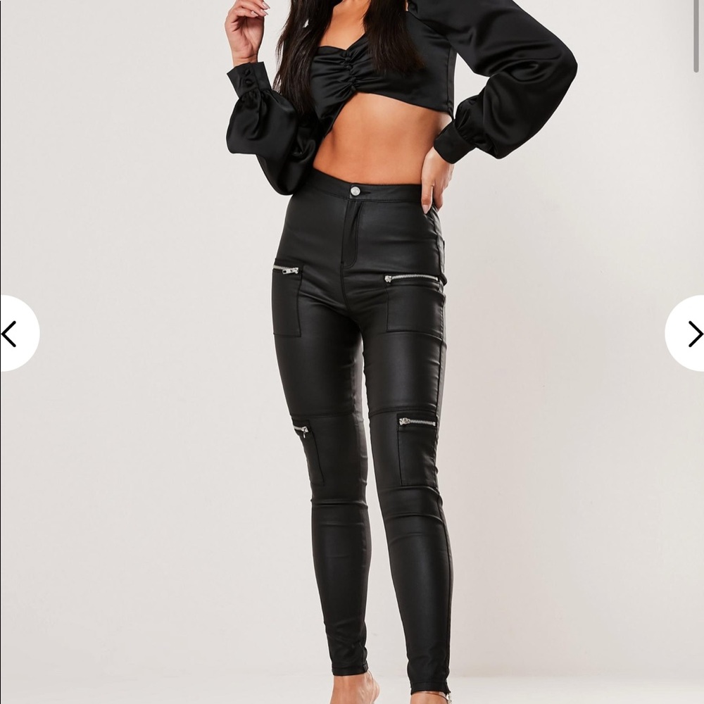 Missguided High waist coated zip pocket jean